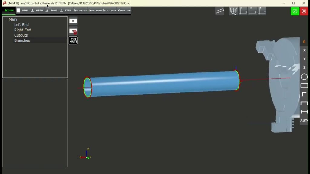 myPIPE CAD software showing a pipe schedule configuration dialog with a tube and fitting model